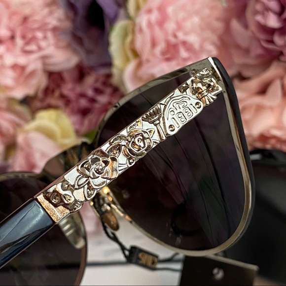 KINGSEVEN Silver Gothic Skull Rimless Cat Eye Sunglasses - Picture 12 of 16